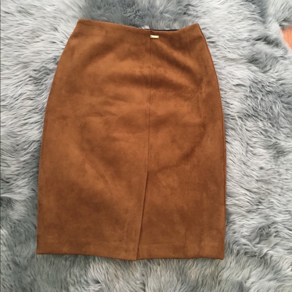 Dresses & Skirts - Faux suede cognac color pencil skirt. Like new!